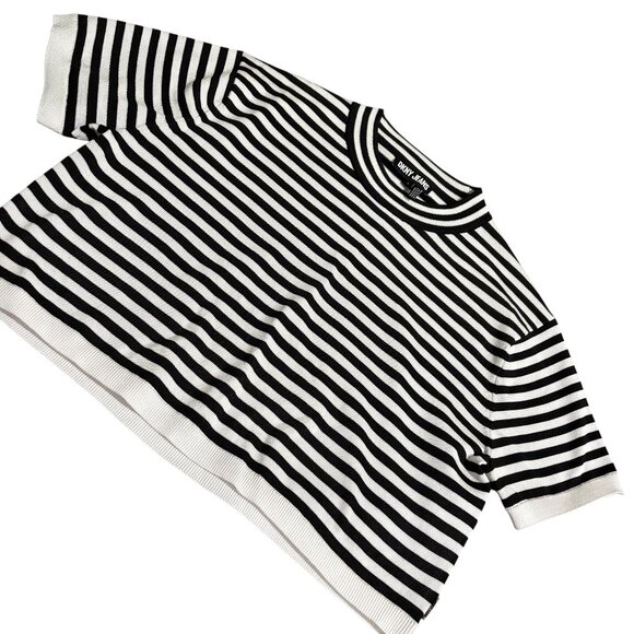 NWOT DKNY Jeans Black and White Striped Cropped Sweater Size L - Picture 1 of 4